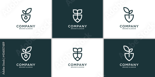 Set of nature logo with combination of leaves and shovels Premium Vector