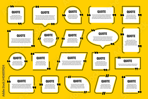 White isolated quote frames. Speech bubbles with quotation marks. Blank text box and quotes. Blog post template. Vector illustration.