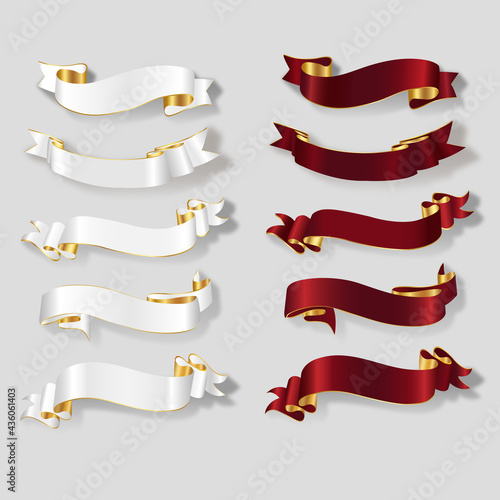 Set of red, white and gold ribbons