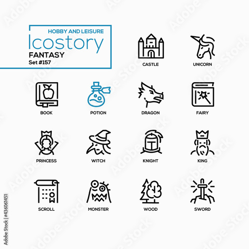Fantasy concept - line design style icons set