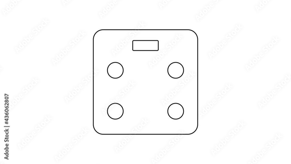 Black line Smart bathroom scales icon isolated on white background. Weight measure equipment. Internet of things concept with wireless connection. 4K Video motion graphic animation Black line Smart bathroom scales icon isolated on white background. Weight measure equipment. Internet of things concept with wireless connection. 4K Video motion graphic animation