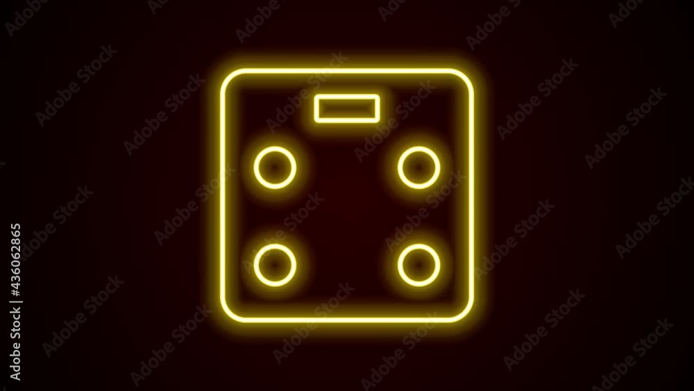 Glowing neon line Smart bathroom scales icon isolated on black background. Weight measure equipment. Internet of things concept with wireless connection. 4K Video motion graphic animation Glowing neon line Smart bathroom scales icon isolated on black background. Weight measure equipment. Internet of things concept with wireless connection. 4K Video motion graphic animation
