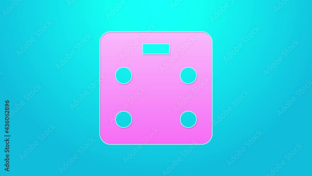Pink line Smart bathroom scales icon isolated on blue background. Weight measure equipment. Internet of things concept with wireless connection. 4K Video motion graphic animation Pink line Smart bathroom scales icon isolated on blue background. Weight measure equipment. Internet of things concept with wireless connection. 4K Video motion graphic animation