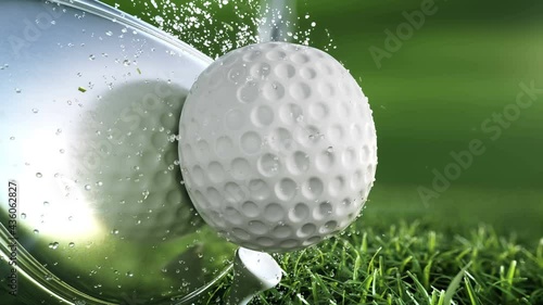 Golf club, hitting the golf ball, super slo-mo, close-up, extreme realistic detail