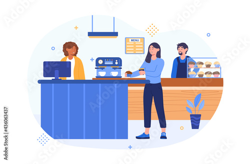 Cafe interior guest. Public take away fast food