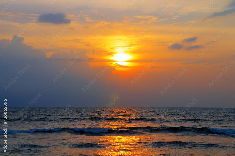Seascape on a sunset, Horizon over the water.