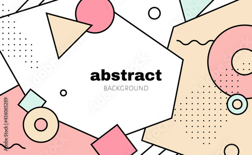 Abstract geometric shapes, memphis flat style design elements. Vector template for placards, banners, flyers and presentations.