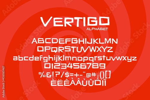 White fancy hand drawn alphabet on orange background for thriller titles. Vector typography illustration