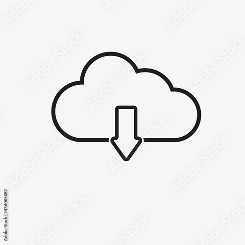 cloud file downloads of black color. Line cloud storage icon on white background