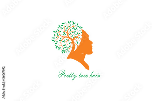 tree hair logo with a beautiful female face