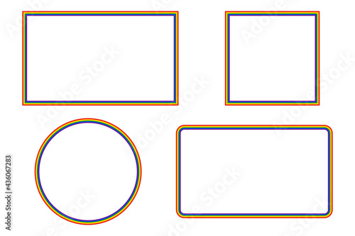 Flag LGBT icons, round and squared frames. Template border, vector illustration. Love wins. LGBT symbols in rainbow colors. Gay pride collection