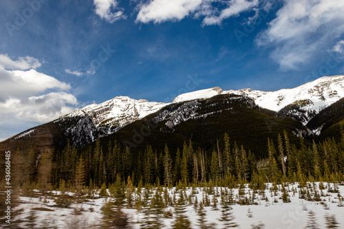 Mountains from the car. Spray Valley Provincial Park. Alberta, Canada