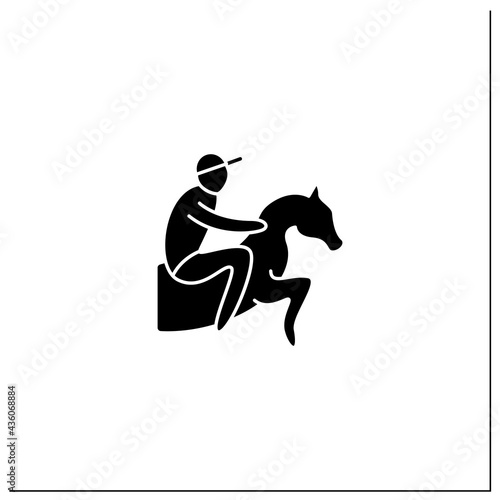 Horse racing glyph icon. Equestrian performance sport. Jockeys ride on horse. Athletic competition concept. Filled flat sign. Isolated silhouette vector illustration