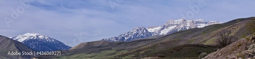 Mount Timpanogos backside view near Deer Creek Reservoir Panoramic Landscape view from Heber  Wasatch Front Rocky Mountains. Utah  United States  USA.