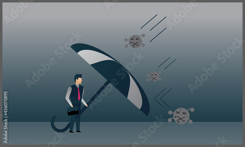 vector illustration of umbrella protecting merchants immune novel coronavirus pneumonia infection