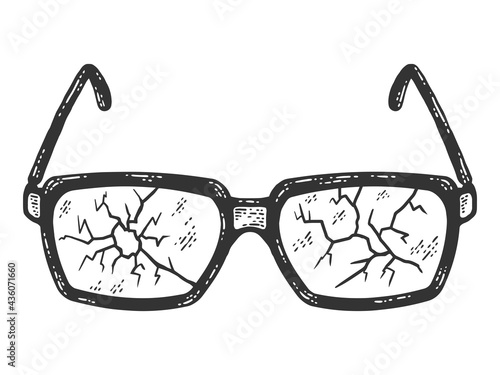 Broken glasses. Sketch scratch board imitation color, engraving.