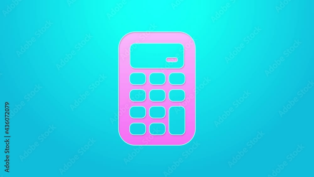 Pink line Calculator icon isolated on blue background. Accounting symbol. Business calculations mathematics education and finance. 4K Video motion graphic animation Pink line Calculator icon isolated on blue background. Accounting symbol. Business calculations mathematics education and finance. 4K Video motion graphic animation