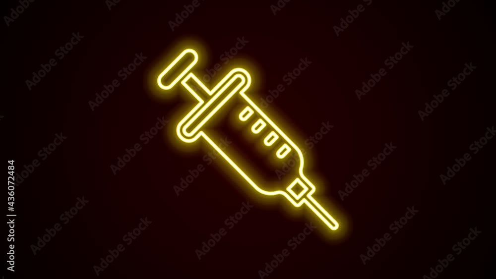 Glowing neon line Syringe icon isolated on black background. Syringe for vaccine, vaccination, injection, flu shot. Medical equipment. 4K Video motion graphic animation Glowing neon line Syringe icon isolated on black background. Syringe for vaccine, vaccination, injection, flu shot. Medical equipment. 4K Video motion graphic animation
