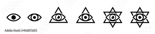 All seeing eye icon, illumination symbols, masonic sign, conspiracy of elites, the Jewish star sign of David