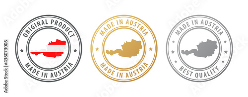 Made in Austria - set of stamps with map and flag. Best quality. Original product.