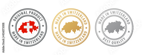 Made in Switzerland - set of stamps with map and flag. Best quality. Original product.
