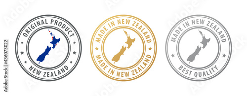 Made in New Zealand - set of stamps with map and flag. Best quality. Original product.