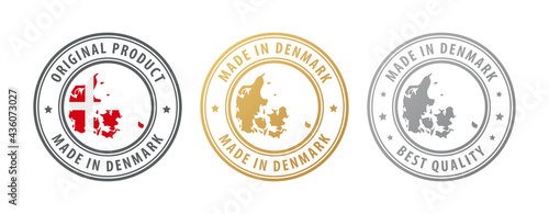 Made in Denmark - set of stamps with map and flag. Best quality. Original product.