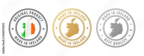 Made in Ireland - set of stamps with map and flag. Best quality. Original product.