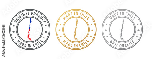 Made in Chile - set of stamps with map and flag. Best quality. Original product.