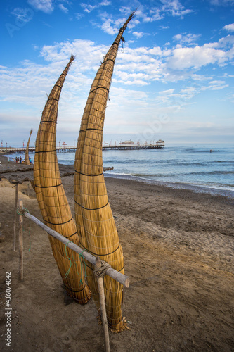 "Caballitos de Totora" a traditional way of sailing near the coast, used by Fishermen from the North of Peru, a great tourist and cultural attraction