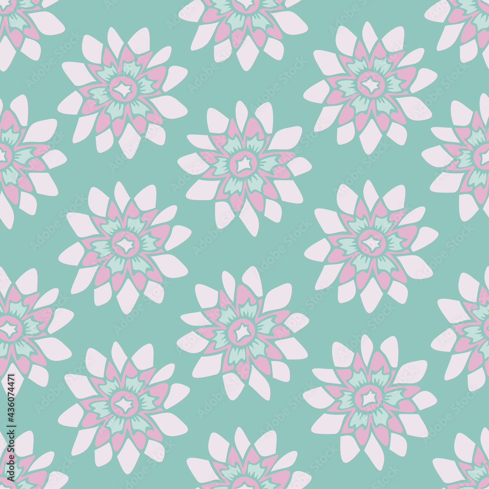 Vector seamless pattern with colorful abstract flowers. Decorative flowers design.