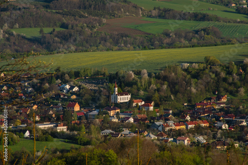 Meadows over Vizovice town with sunrise and fresh color air in east Moravia