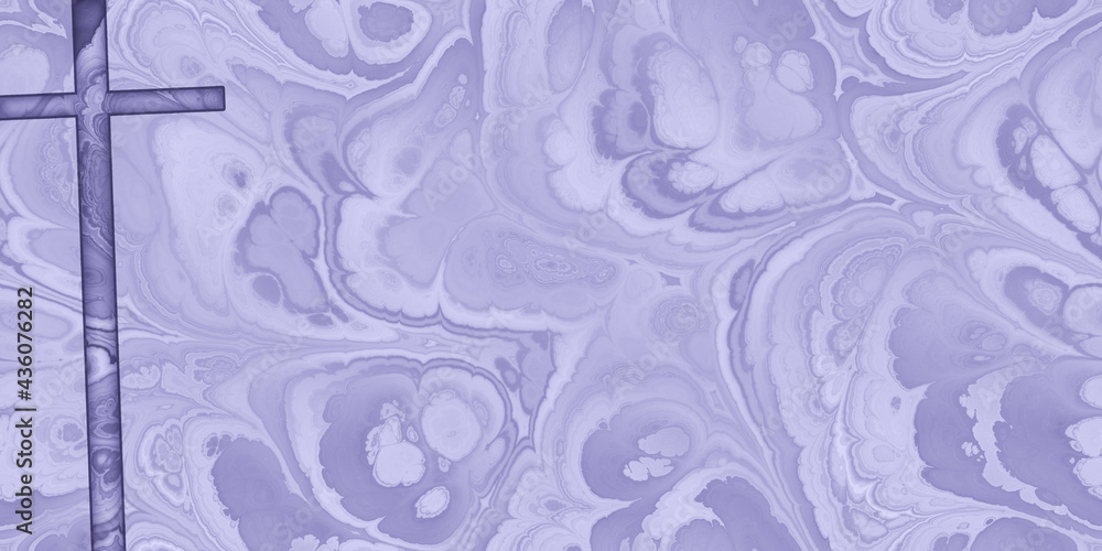 Fototapeta premium purple marbled design with darker cross and copy space, suitable for a worship slide background