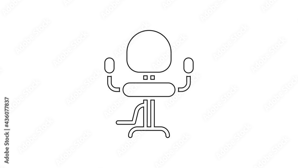 Black line Barbershop chair icon isolated on white background. Barber armchair sign. 4K Video motion graphic animation Black line Barbershop chair icon isolated on white background. Barber armchair sign. 4K Video motion graphic animation