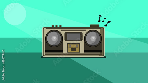Retro dark yellow stereo music cartoon vector illustration