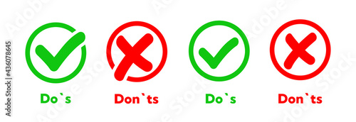 Set check mark and cross. Vector illustartion