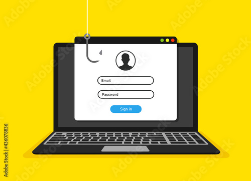 Login page on laptop screen and hacking concept