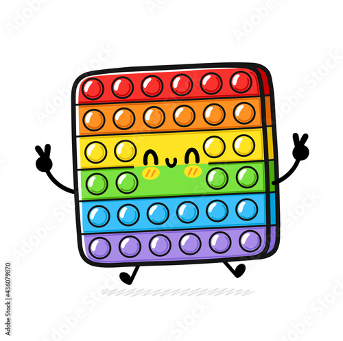 Cute funny Pop it fidget sensory toy jump. Vector hand drawn cartoon kawaii character illustration icon. Isolated on white background. Pop it fidget kids sensory toy doodle cartoon character concept