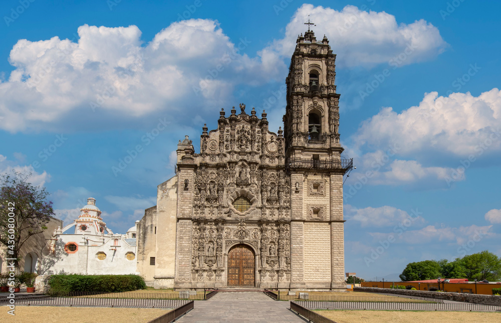 Mexico, Tepotzotlan central plaza and Francisco Javier Church in historic city center.