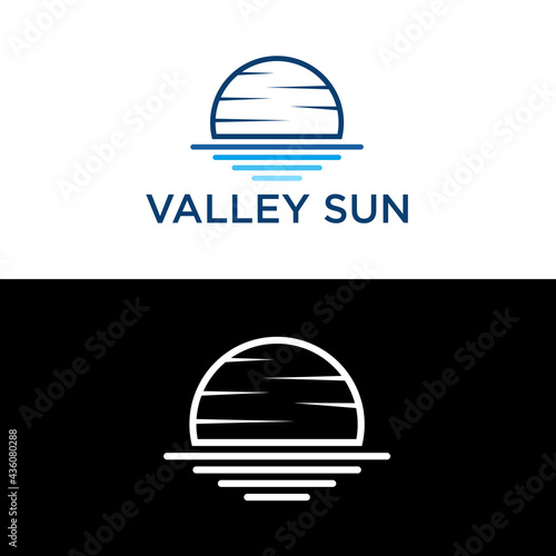 logo of valley and sun views. Modern outline design illustration of a sun and valley. Vector art line icon template