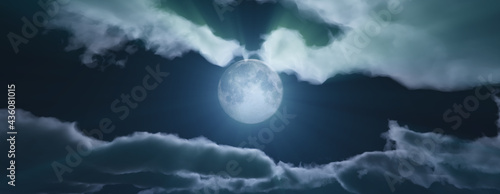 full moon at night cloud sky, illustration