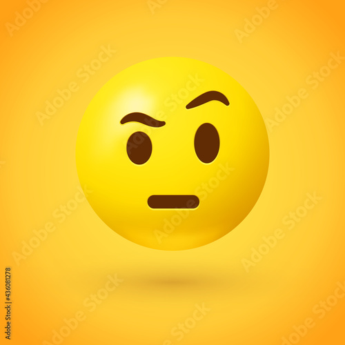Raised eyebrow emoji face illustration on yellow background