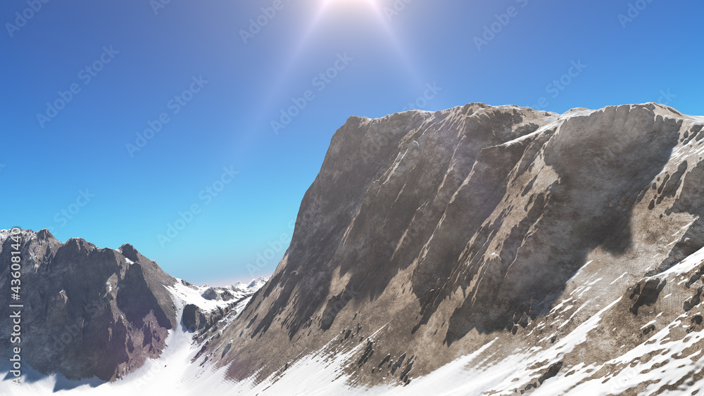 mountain snow sun ray illustration