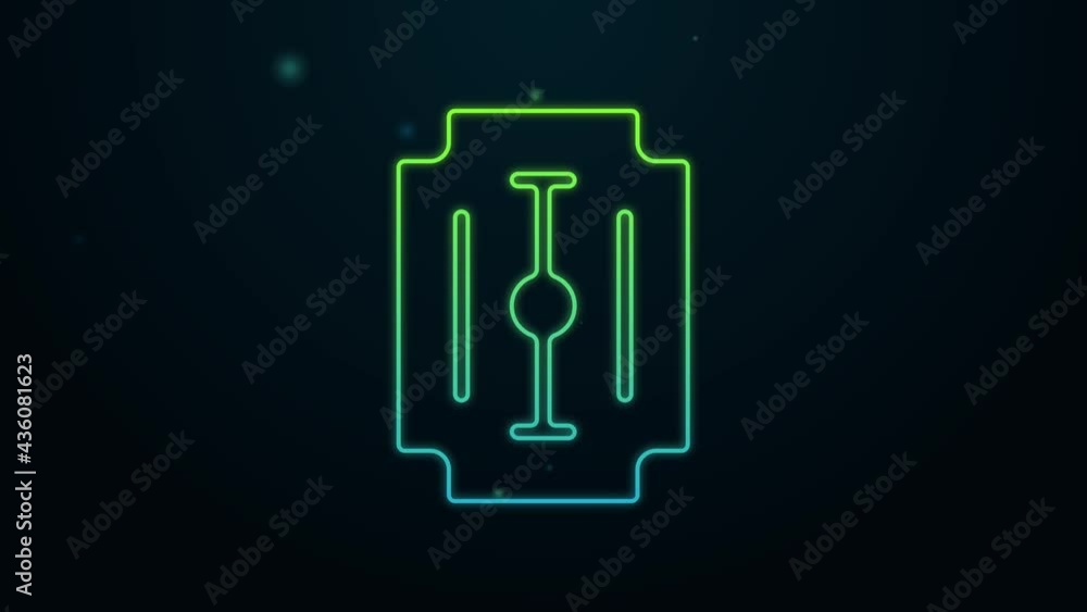 Glowing neon line Blade razor icon isolated on black background. 4K Video motion graphic animation