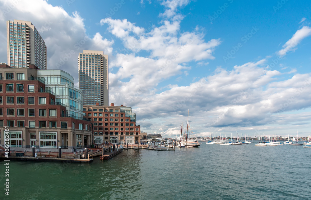 Scenic Boston Harbor and city views.