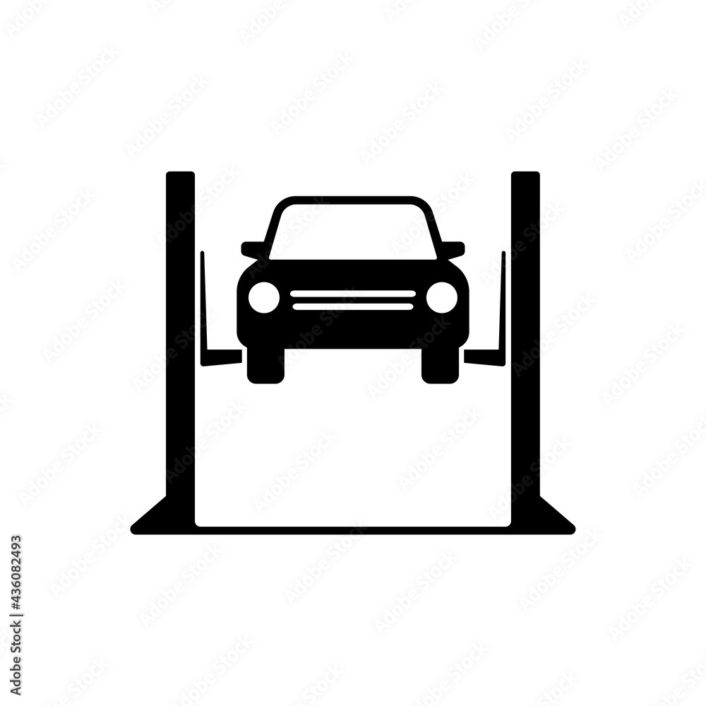 Car lift icon. Car service. Transport repair. Black silhouette. Front