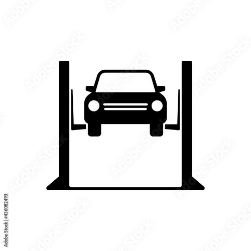 Car lift icon. Car service. Transport repair. Black silhouette. Front view. Vector simple flat graphic illustration. The isolated object on a white background. Isolate.