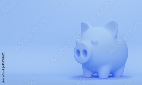 Piggy bank on blue background with copy space. 3d rendering