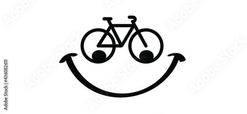 Happy face. World Bicycle day or health day race tour. Sport cyclist banner, walppaper or card. Cycling icon. Funny vector bike signs. Sports symbol. Clipart cartoon cycling logo. Trafel, happy family
