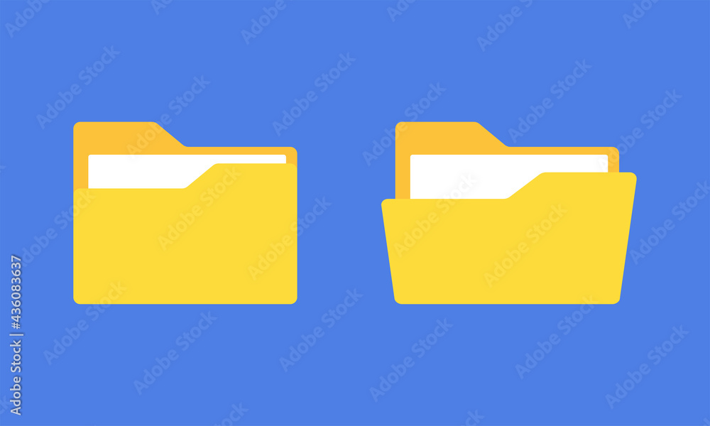 Computer document folder icon. Open and close system file. Symbol of data storage. Simple trendy cute cartoon technology vector illustration. Modern flat style. Minimal graphic design element. Computer document folder icon. Open and close system file. Symbol of data storage. Simple trendy cute cartoon technology vector illustration. Modern flat style. Minimal graphic design element.